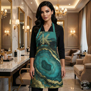 Luxe glam chic teal turquoise & goud agaat geode schort