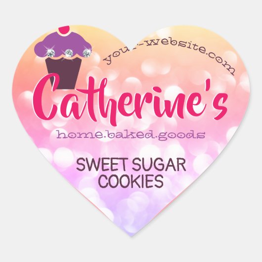 Luxe Glam Cute Girly Pink Glitter Cupcake Baking Hart Sticker (Voorkant)