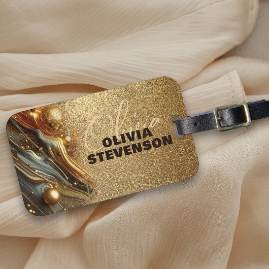 Luxe Glam Glitter Golden Swirls Bagagelabel