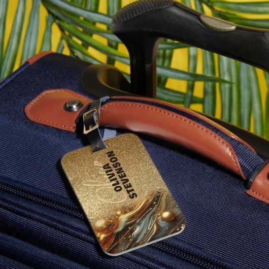 Luxe Glam Glitter Golden Swirls Bagagelabel (Voorkant Insitu 1)