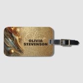 Luxe Glam Glitter Golden Swirls Bagagelabel (Voorkant (horizontaal))