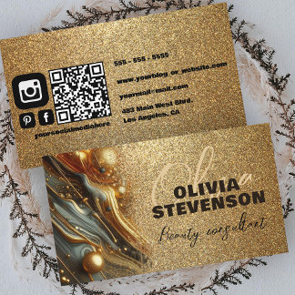 Luxe Glam Glittery Gold Marble Beauty Consultant Visitekaartje