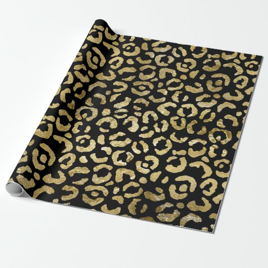 Luxe Glam Gold Black leopard Print Cadeaupapier (Uitgerold)