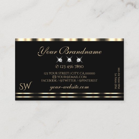Luxe Glam Gold Black Mousing Diamonds Visitekaartje (Achterkant)