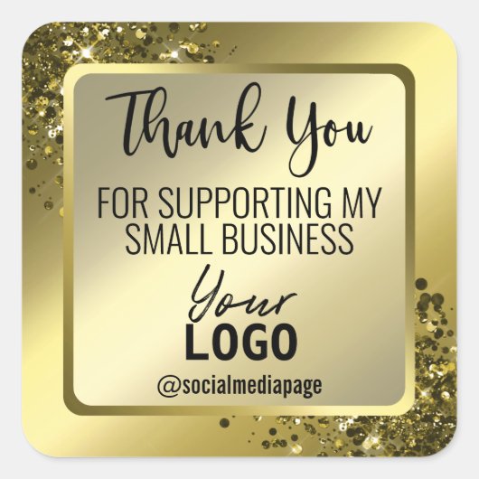 Luxe Glam Gold Dank u Business Logo Vierkante Sticker (Voorkant)