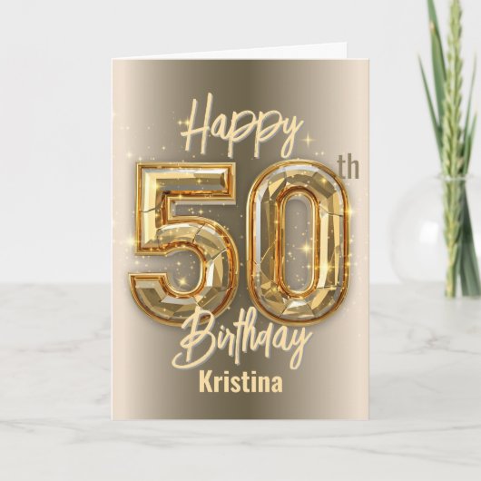 Luxe Glam Gold en Diamond 50e verjaardag Kaart (Voorkant)