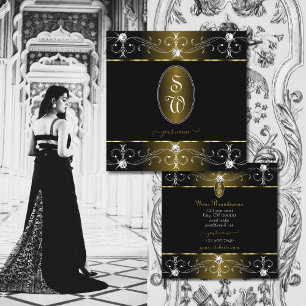 Luxe Glam Gold en zwarte  Ornamenten Monogram Vierkante Visitekaartje