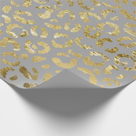 Luxe Glam Gold Grey Leopard-printer Cadeaupapier (Hoek)