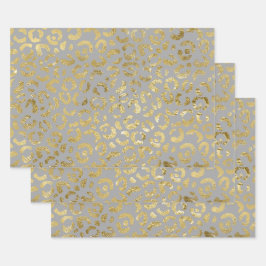 Luxe Glam Gold Grey Leopard-printer Inpakpapier Vel
