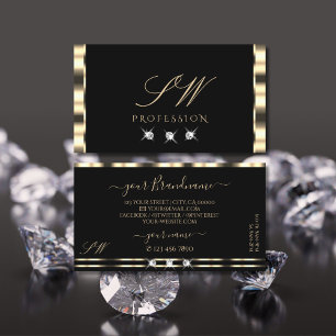 Luxe Glam Gold Initialen met zwarte mousserende di Visitekaartje