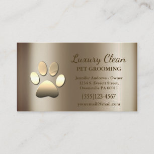 Luxe Glam Gold Metallic Dog Paw Grooming Service Visitekaartje