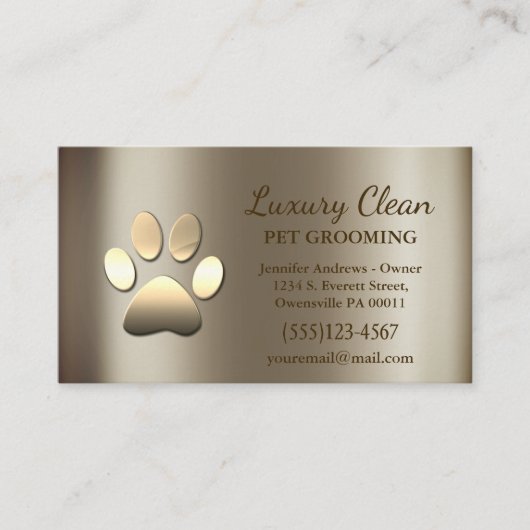 Luxe Glam Gold Metallic Dog Paw Grooming Service Visitekaartje (Voorkant)