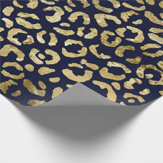 Luxe Glam Gold Navy Leopard-printer Cadeaupapier (Hoek)