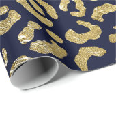 Luxe Glam Gold Navy Leopard-printer Cadeaupapier (Rol Hoek)