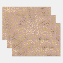 Luxe Glam Gold Pink Leopard-printer Inpakpapier Vel