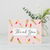 Luxe Glam Lipstick Patroon op Roze Dank je Kaart (Staand voorkant)