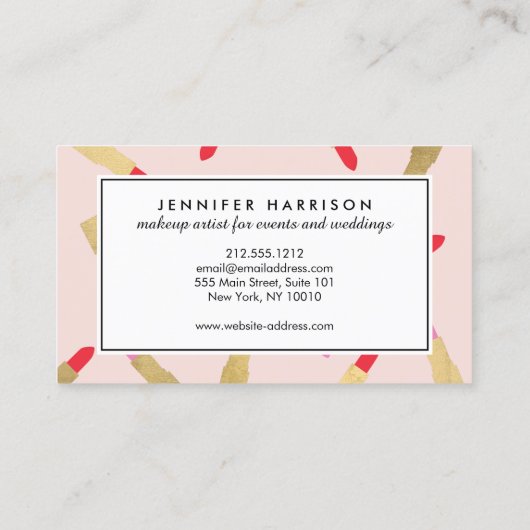 Luxe glam lipstick patroon op roze Makeup artiest Visitekaartje (Achterkant)