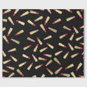 Luxe Glam Lipstick Patroon op Zwart Cadeaupapier (Vlak)