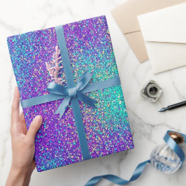 Luxe glam meisje paars turquoise glinsterende glit cadeaupapier