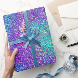 Luxe glam meisje paars turquoise glinsterende glit cadeaupapier