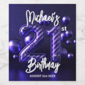 Luxe Glam Paarse Glitter Stripe 21e Verjaardag Wijn Etiket (Enkel label)