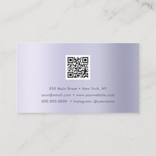 Luxe Glam Paarse QR Code Mode Trendy Modern Visitekaartje (Achterkant)