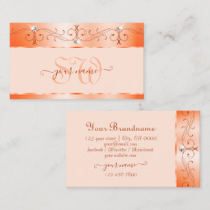 Luxe Glam Peach Sparkling Jewels Monogram Visitekaartje