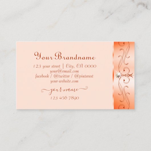 Luxe Glam Peach  Sparkling Jewels Monogram Visitekaartje (Achterkant)