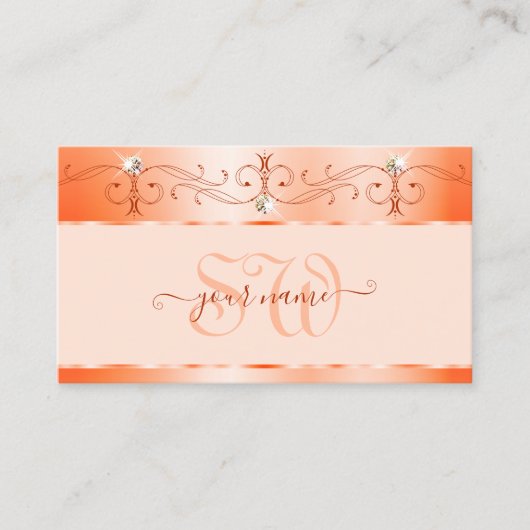 Luxe Glam Peach  Sparkling Jewels Monogram Visitekaartje (Voorkant)