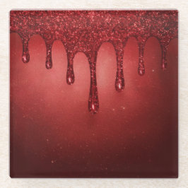 Luxe Glam Red Faux Glitter Dripping Glass Onderzet Glazen Onderzetter