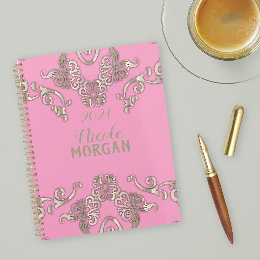 Luxe Glam Romantisch Chic Roze en Goud 2024 Planner