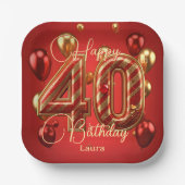 Luxe Glam rood en goud 40e verjaardag Papieren Bordje (Voorkant)