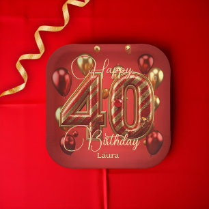 Luxe Glam rood en goud 40e verjaardag Papieren Bordje