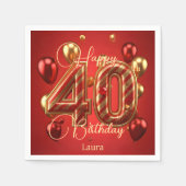 Luxe Glam rood en goud 40e verjaardag Servet (Voorkant)