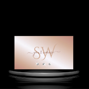 Luxe Glam Roos Gold Sparking Diamonds Monogram Visitekaartje