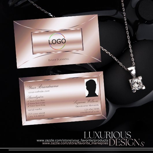 Luxe Glam Roos Golden met Logo en foto Stijlvol Visitekaartje