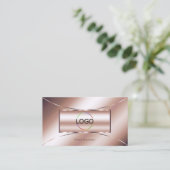 Luxe Glam Roos Golden met Logo en foto Stijlvol Visitekaartje (Staand voorkant)