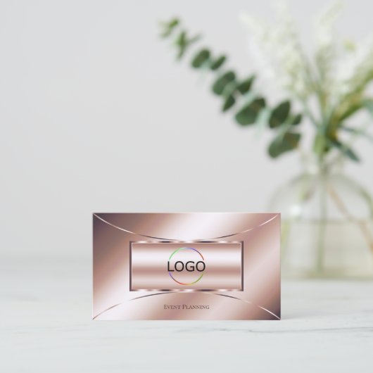 Luxe Glam Roos Golden met Logo en foto Stijlvol Visitekaartje (Staand voorkant)