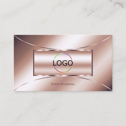 Luxe Glam Roos Golden met Logo en foto Stijlvol Visitekaartje (Voorkant)