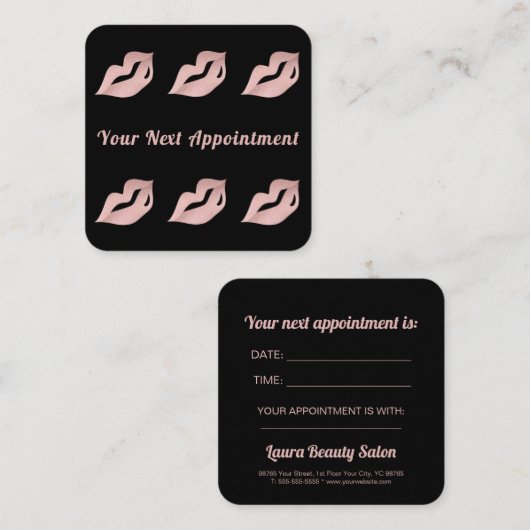 Luxe Glam Roos Goud & Zwart Make-up Artist Afsprakenkaartje (Voorkant / Achterkant)