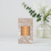 Luxe glam roos gouden marmer monogram designer visitekaartje (Staand voorkant)
