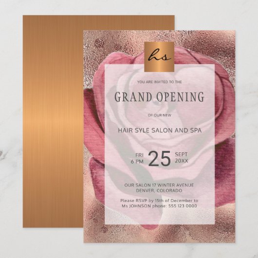 Luxe glam roos schoonheidssalon grand opening kaart (Voorkant / Achterkant)