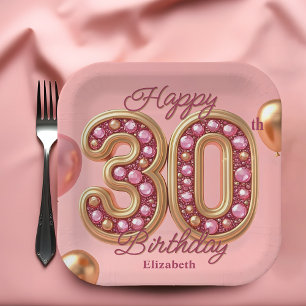 Luxe Glam Roze en Gouden Edelsteen 30e verjaardag Papieren Bordje
