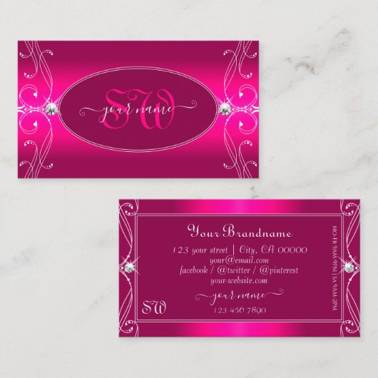 Luxe Glam Roze  mousserende diamanten Initialen Visitekaartje (Voorkant / Achterkant)