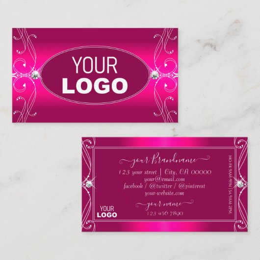 Luxe Glam Roze  mousserende diamanten met Logo Visitekaartje (Voorkant / Achterkant)