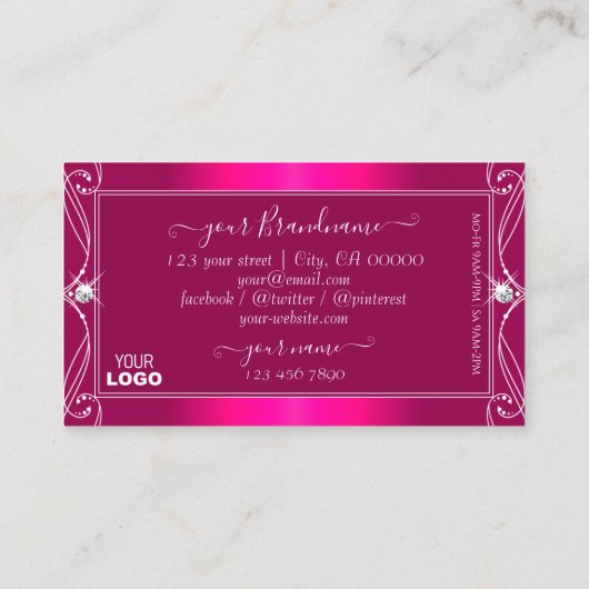 Luxe Glam Roze  mousserende diamanten met Logo Visitekaartje (Achterkant)