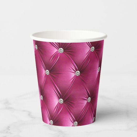 Luxe Glam Roze Nepfluwelen Stof Papieren Bekers (Achterkant)
