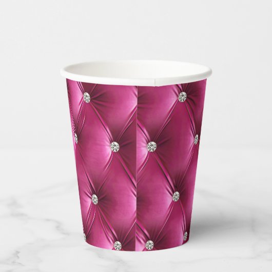 Luxe Glam Roze Nepfluwelen Stof Papieren Bekers (Rechts)