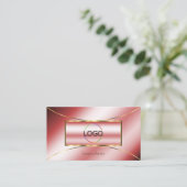 Luxe Glam Ruby Red met Gold Decor en Logo Modern Visitekaartje (Staand voorkant)