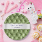 Luxe Glam Sage Green Faux Velvet Papieren Bordje (Feest)